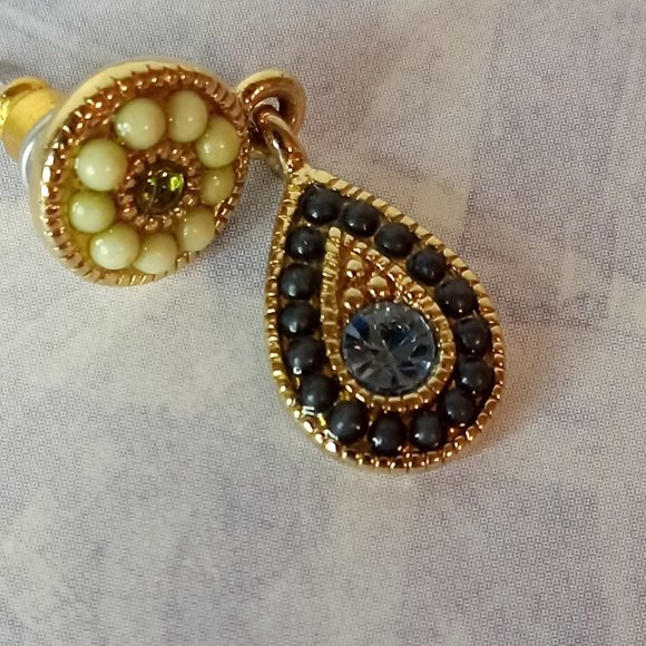 Vintage Drop Blue Stone and Beaded Dangle Earrings - Picture 2 of 6